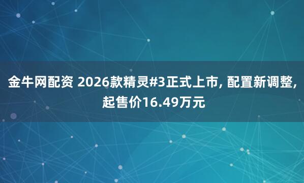 金牛网配资 2026款精灵#3正式上市, 配置新调整, 起售价16.49万元