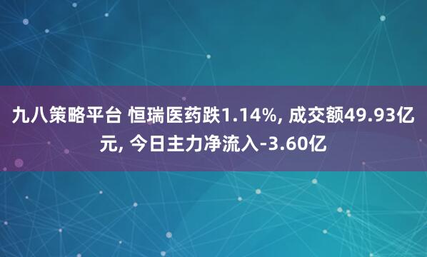 九八策略平台 恒瑞医药跌1.14%, 成交额49.93亿元, 今日主力净流入-3.60亿